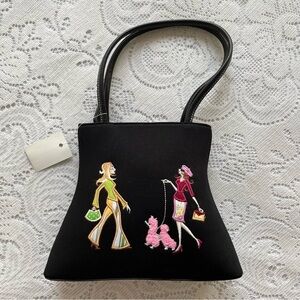 Vintage Y2K 90s Shoulder Bag in Black Pink Poodle Dog Lady NWT